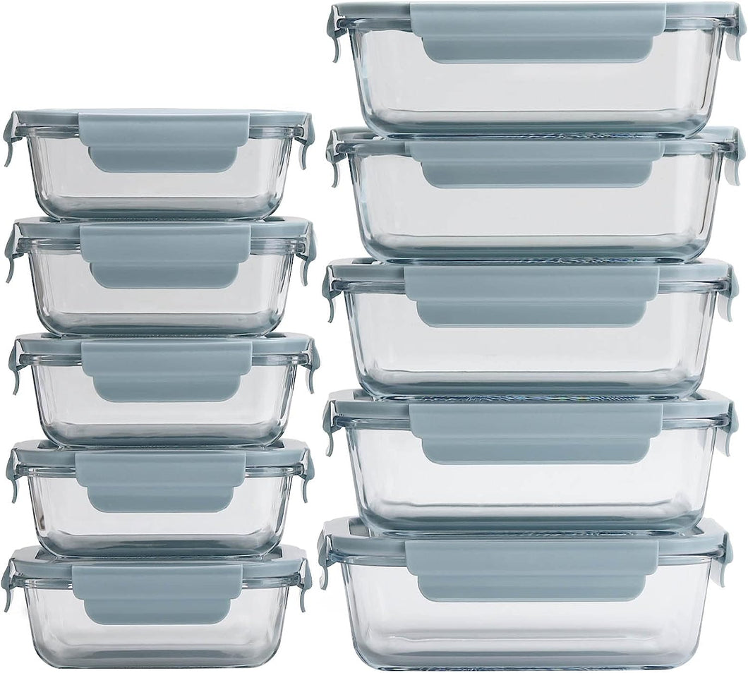 10 Pieces Glass Meal Prep Containers, Food Storage Containers with Lids Airtight, Glass Lunch Boxes, Microwave, Oven, Freezer and Dishwasher Safe 1040Ml and 410Ml
