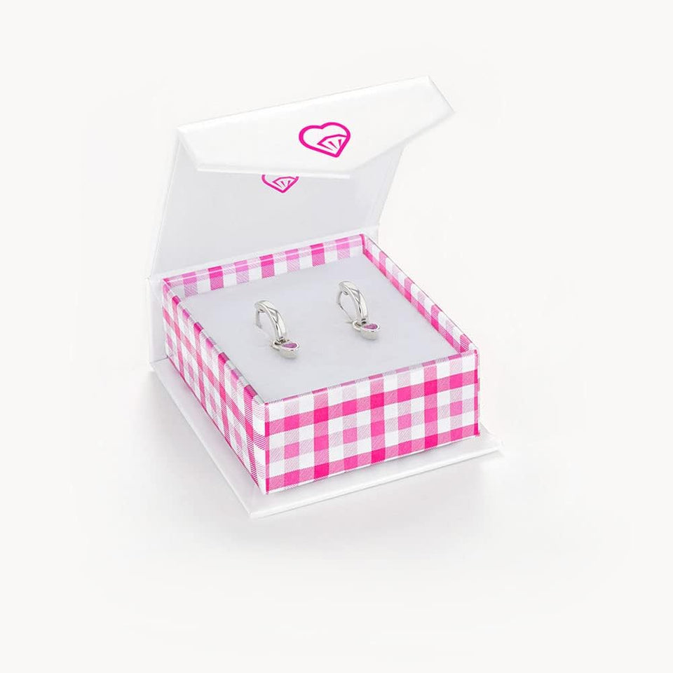 925 Sterling Silver Petite Simulated Birthstone Heart Charm Hoop Earrings for Girls 12Mm - Cubic Zirconia Earrings for Girls - Beautiful Simulated Birthstone Earrings for Young Girls
