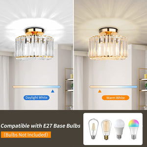 Gold Ceiling Light Fixture - Easric Industrial Crystal Semi Flush Mount Ceiling Lighting Modern LED Crystal Chandeliers Fitting for Hallway Living Room Dining Room Kitchen