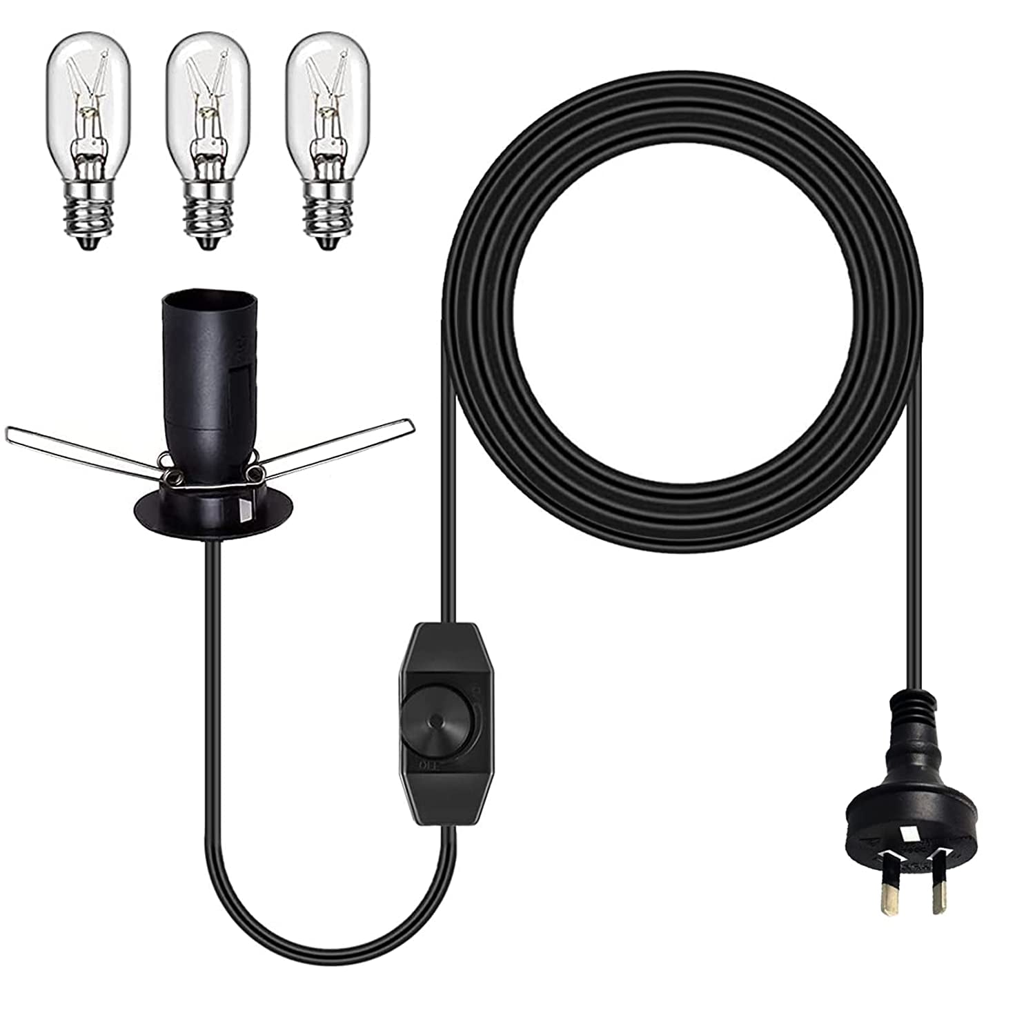 Salt Lamp Cord Replacement with Dimmer Switch and 3 Free Bulbs, Original Replacement Power Cord with Base Assembly E14 Socket & Metal Clip, for All Himalayan Crystal Salt Rock Lamp - 240V SAA Standard