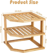 Load image into Gallery viewer, Bamboo Kitchen Corner Shelf - Countertop Organizer - Cabinet Corner Rack for Plate, 3-Tier Kitchen Shelf Storage Organizer Rack- Premium Cabinet &amp; Pantry Kitchen Organization (1)
