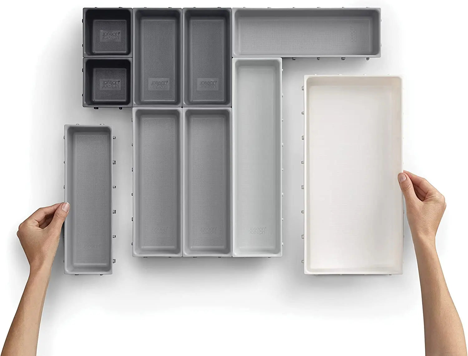 Blox 10 Piece Plastic Storage Trays Cosmetics, Stationary, Utensils Drawer Organiser Grey