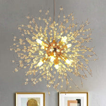 Load image into Gallery viewer, Modern Firework Chandeliers Dandelion Pendant Light, 8 Lights G9 Lamps Alloy Fixtures - with Bulb and 32 Strings Crystal, for Living Room, Bedroom, Dining, Foyer, Hallway, Shop (Gold, Warm Light)
