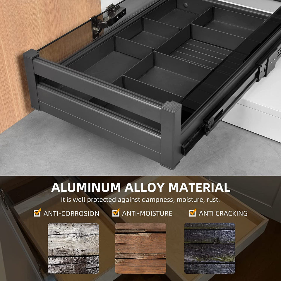 Pull Out Tray for Kitchen Cabinet Single Tier Slide Out Pantry Shelf Basket Heavy Duty Roll Out Extendable Sliding Drawer Organizer with Dividers 14" W X 21" D