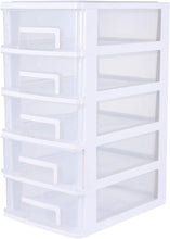 Load image into Gallery viewer, Multifunctional Five- Layer Storage Cabinet, 8.3X5.9X12.3Inch, 5 Drawer Storage Tower, Organizer Box, Storage Container Case with Clear Drawer, Organizer Sundries Holder| White
