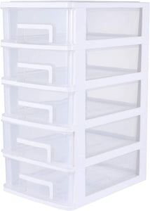 Multifunctional Five- Layer Storage Cabinet, 8.3X5.9X12.3Inch, 5 Drawer Storage Tower, Organizer Box, Storage Container Case with Clear Drawer, Organizer Sundries Holder| White