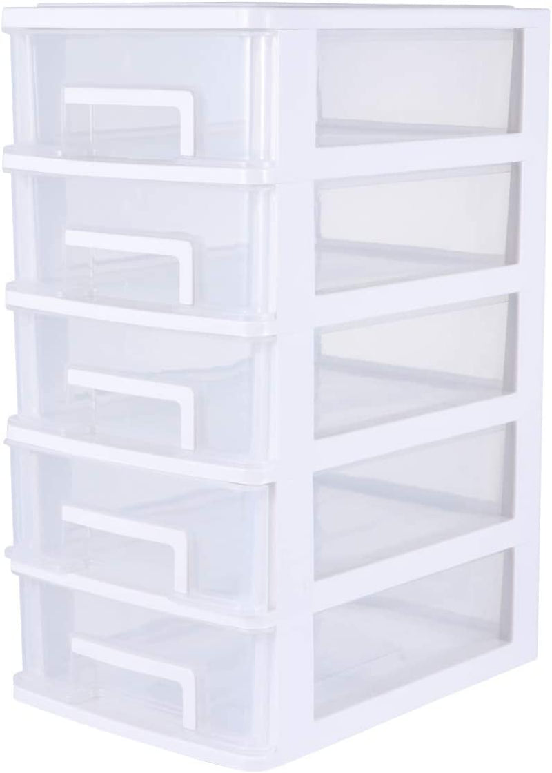 Multifunctional Five- Layer Storage Cabinet, 8.3X5.9X12.3Inch, 5 Drawer Storage Tower, Organizer Box, Storage Container Case with Clear Drawer, Organizer Sundries Holder| White