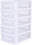 Multifunctional Five- Layer Storage Cabinet, 8.3X5.9X12.3Inch, 5 Drawer Storage Tower, Organizer Box, Storage Container Case with Clear Drawer, Organizer Sundries Holder| White