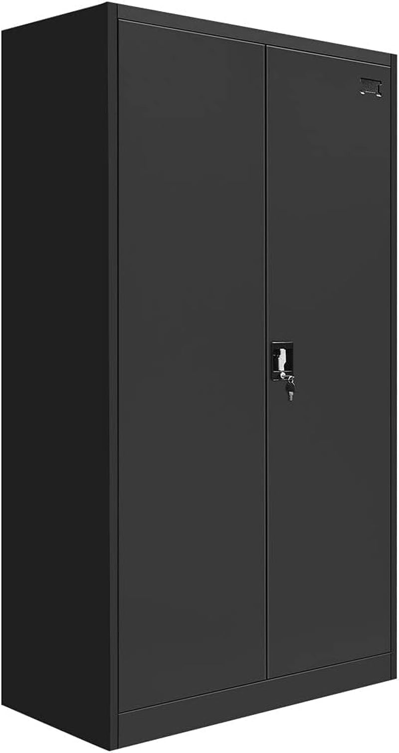 Locker Cabinet Steel Filing Cabinet 185Cm Lockable File Storage Cupboard 2 Door 4 Shelves Office Home Stationary Black