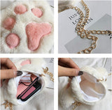 Cute Cat Paw Shape Shoulder Bag Purse Fluffy Plush Crossbody Handbag Clutch with Chain Strap for Women Girls