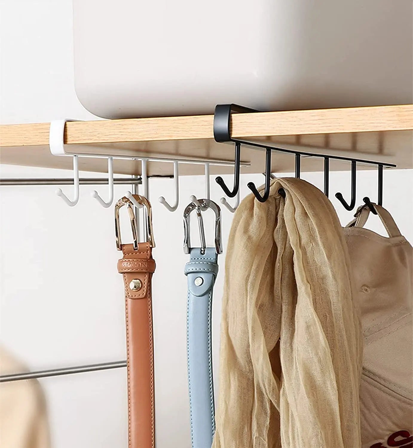 Aeixlum-2Pcs Mug Holder,Coffee Cup Holder for Kitchen,Kitchen Utensil Storage Hook,Fit for 1 Inch Thickness Shelf or Less. (White)