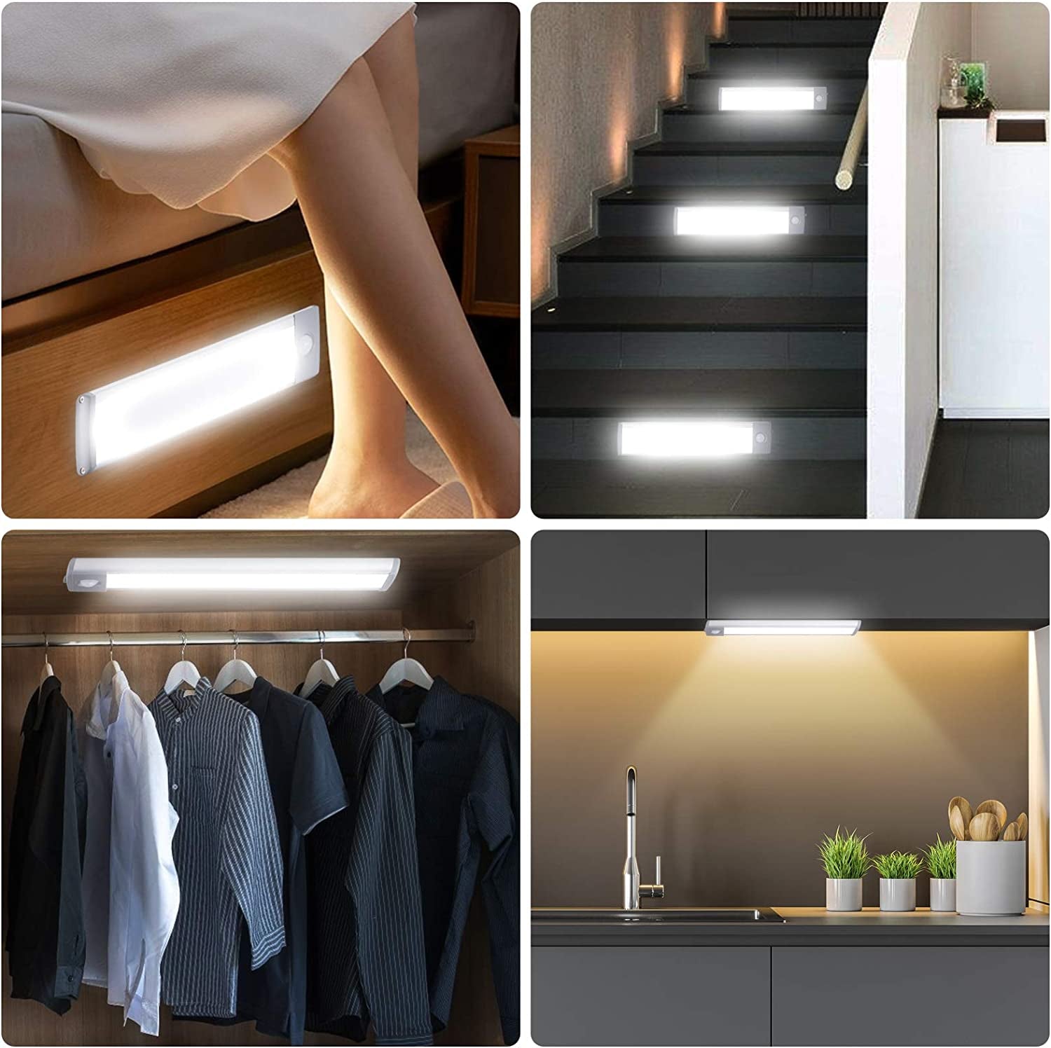 30 LED under Cabinet Light, 2500Mah Rechargeable Wireless Motion Sensor Closet Light, Aluminum LED Panel 6500K Super Bright, Ultra Thin, Glare-Free Lighting for Removable Paste Anywhere (2 Pack)