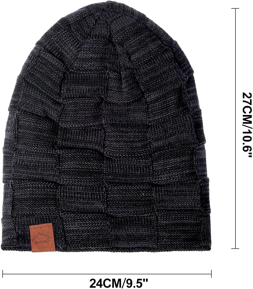 Winter Beanie Hat Men Warm Knit Long Slouch Skull Cap Thermal with Soft Fleece Lining