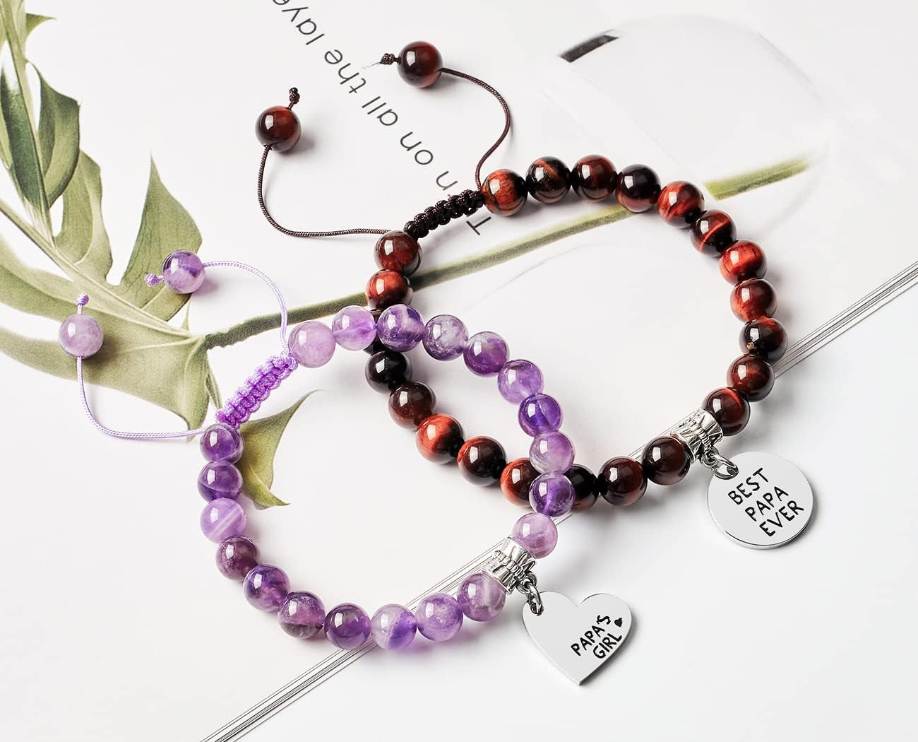 Papa Bear Daddy'S Girl Natural Stone Macrame Beads Bracelet Matching Set Bracelet for Father and Daughter