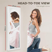 Load image into Gallery viewer, LED Jewelry Cabinet Armoire Lockable with Mirror, Jewelry Storage Organiser Large Space,Wall/Door Mounted Dressing Mirror Full Length for Bedroom,Living Room,Bathroom, 37X10X120Cm (White)
