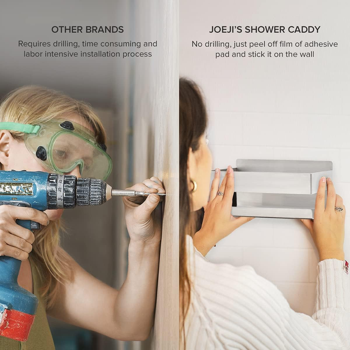 Joejis Shower Shelf Caddy Basket - Strong 3M Self Adhesive No Drill Wall Mounted Shelf - Stainless Steel - Shampoo Shower Gel Storage Organiser