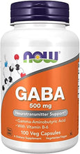 Load image into Gallery viewer, Supplements, GABA (Gamma-Aminobutyric Acid)500 Mg + B-6, 100 Count, Veg Capsules
