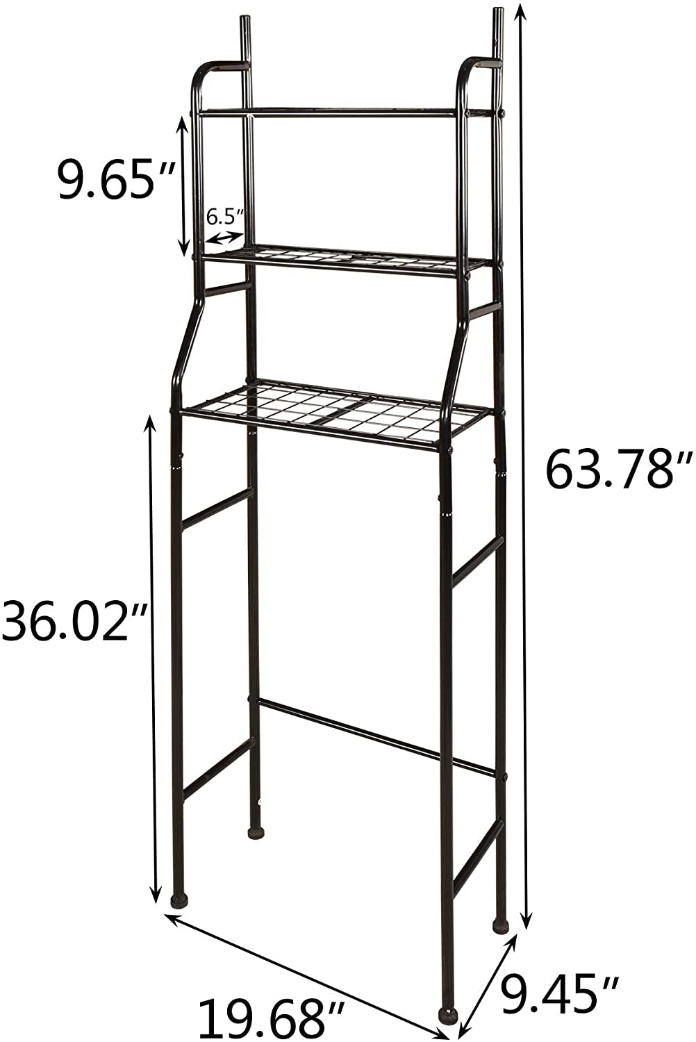 3-Shelf Bathroom Organizer over the Toilet Space Saver Bathroom Corner Stand Storage Organizer, Black