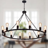 Pendant Light Modern Farmhouse Chandelier Rustic Metal Wagon Wheel Lighting Black 12 Lights