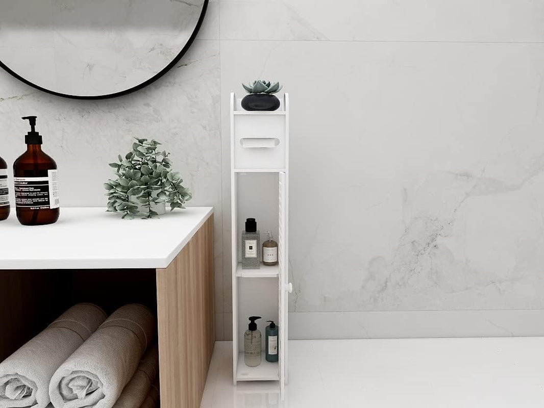 80CM Bathroom Storage Utility Cabinet Stand Tissue Holder White Waterproof