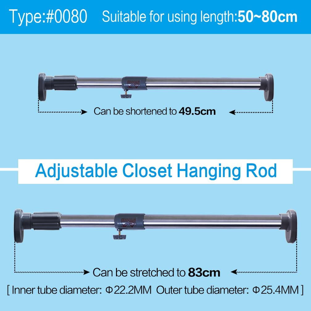 Expandable Window Shower Curtain Tension Rod Oval Head Clothes Hanging Bar Rail for Closet Wardrobe, No Drilling, 25.4Mm Pipe Diameter