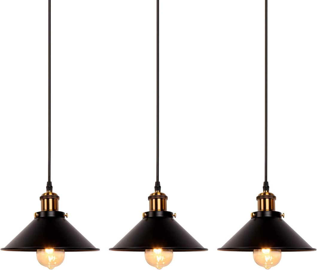 Industrial Retro Black Iron Kitchen Restaurant Bar Balcony Hanging Pendant Light (3 Pack)