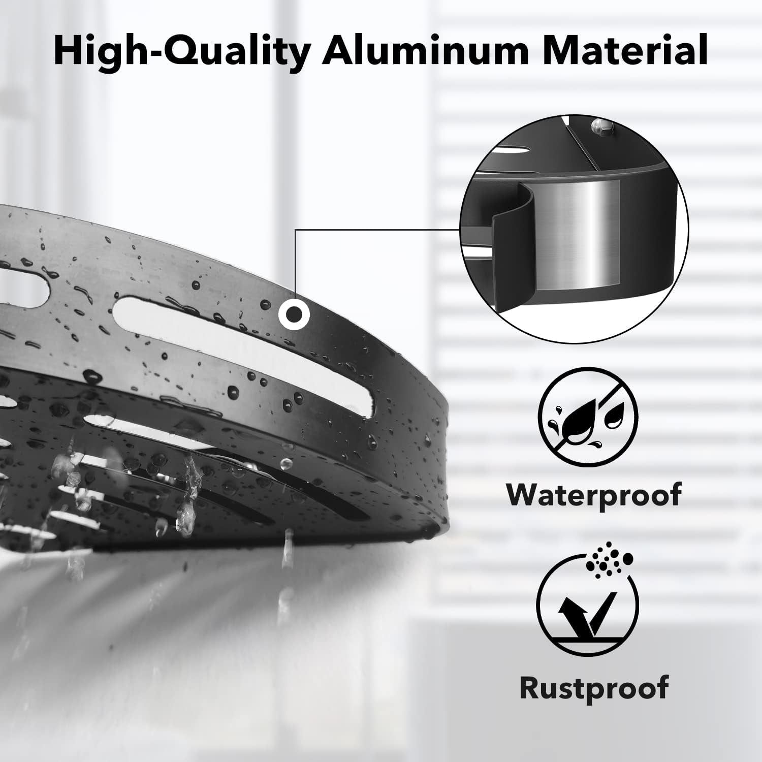 2 Pack Shower Caddy Bathroom Organiser Accessories Bath Products Bath Caddy with Self Adhesive Hanging Shower Shelf Coner Rack for Bathroom Storage with 4 Removable Hooks, Aluminum Black