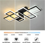 Dimmable Ceiling Light,4 Squares Modern LED Ceiling Lamps with Remote Control,80W Acrylic Flush Mount Ceiling Light Fixture for Living Dining Room Bedroom Kitchen(Black)