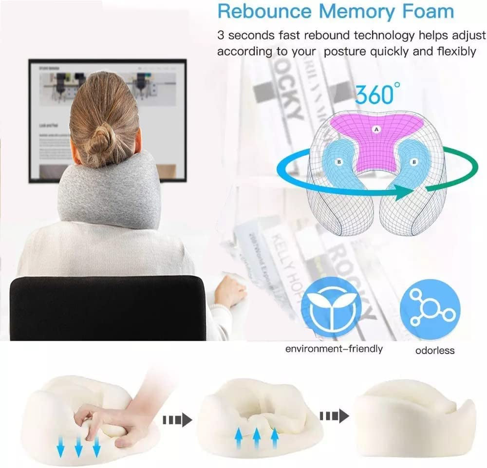 Neck Pillow for Travel - Memory Foam, Comfortable & Breathable Soft U Shaped Pillows Neck & Head Support Relieve Fatigue, Portable Pillows for Airplane, Cars, Office,Roll Pillow with Washable Cover