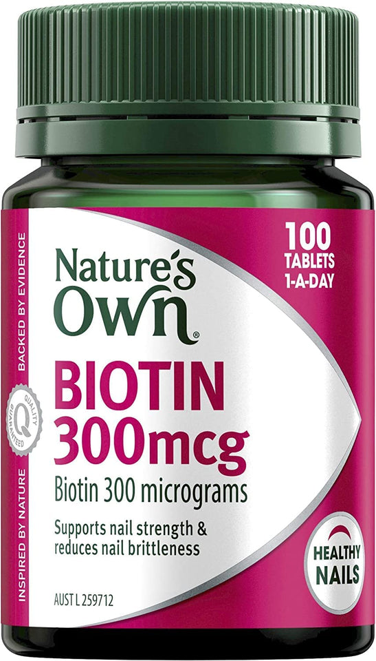 Nature’S Own Biotin 300Mcg - Maintains Healthy Nails - Aids in the Breakdown of Dietary Fat, 100 Tablets