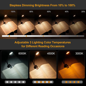 Book Light Rechargeable for Reading in Bed,  9 LED Reading Light Book Lamp with Power Indicator, 3 Eye -Protecting Modes- Stepless Dimming, Long Battery Life, 360° Flexible Clip-On Book Light