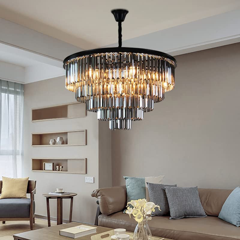 16 Lights Large Crystal Chandeliers D80Cm H50Cm Modern Luxury Flush Mount Ceiling Light Fixture 3 Colors Hanging Pendant K9 Smoky Gray Crystal Chandeliers for Dining Living Room Bedroom Entryway
