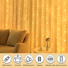 Load image into Gallery viewer, Fairy Curtain Lights,  300 LED Window Curtain String Light Wedding Party Home Garden Bedroom Outdoor Indoor Wall Decorations (Warm White)
