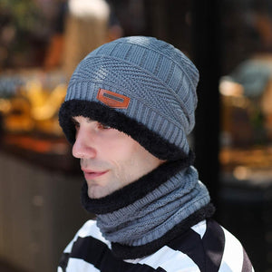 Knitted Beanie Hat, 2 Pieces Winter Beanie Hats Scarf Set Warm Knit Hat Thick Fleece Lined Winter Cap Scarves for Men Women