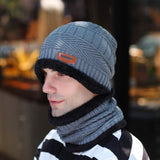 Knitted Beanie Hat, 2 Pieces Winter Beanie Hats Scarf Set Warm Knit Hat Thick Fleece Lined Winter Cap Scarves for Men Women