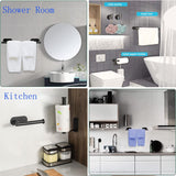 Adhesive Towel Bar,Bath Towel Bars/15.7-Inch Bathroom Towel Hanger Kitchen Storage Organizer SUS304 Stainless Steel Wall Mount (Black 5-Piece Set)