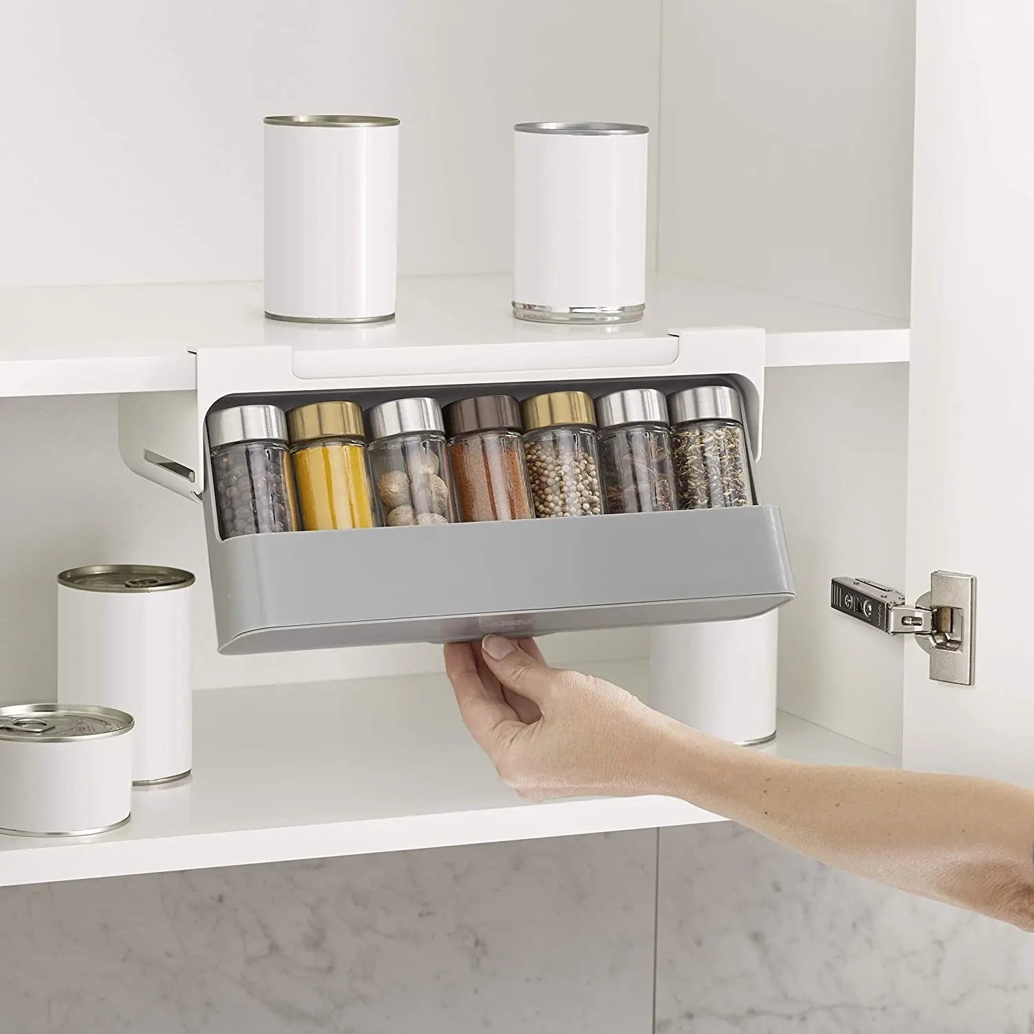 Cupboardstore in Cupboard, Kitchen Storage Under-Shelf Spice Rack, Organiser Grey