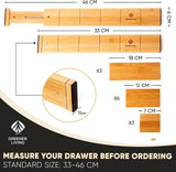 Bamboo Drawer Dividers - Customisable & Expandable Kitchen Drawer Organiser with 12 Inserts, Slatted Partitions, Rubber Pads - Desk Drawer Organiser - Adjustable Cutlery Organiser - Set of 4 (33-46Cm)