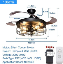 Load image into Gallery viewer, 5-Light Ceiling Fan with Remote, 106CM Retractable Blades Industrial Ceiling Fans with Lights, Vintage Chandelier Fans with Lamp for Kitchen, Dining Room, Living Room, Bulbs Not Included
