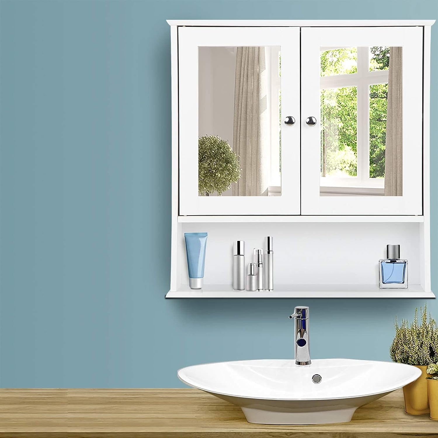 Bathroom Cabinet Storage Shelf Toilet Cupboard Wall Mirror Laundry