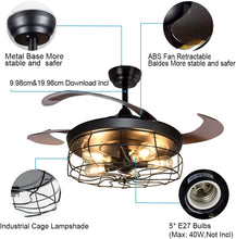 Load image into Gallery viewer, 5-Light Ceiling Fan with Remote, 106CM Retractable Blades Industrial Ceiling Fans with Lights, Vintage Chandelier Fans with Lamp for Kitchen, Dining Room, Living Room, Bulbs Not Included
