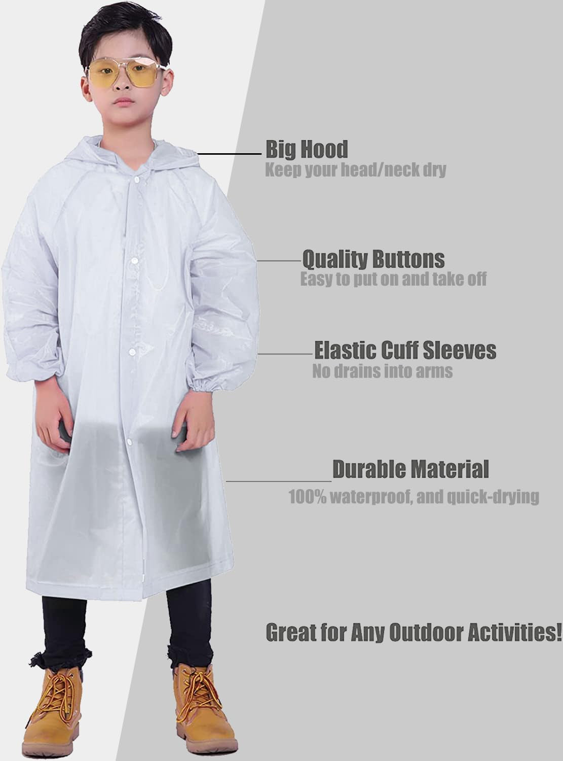 Raincoats for Kids, EVA Rain Poncho Jacket Reusable Raincoats 2 Pack for Kids, Rain Coats with Hood for Daily Use Travel Hiking Theme Park Camping