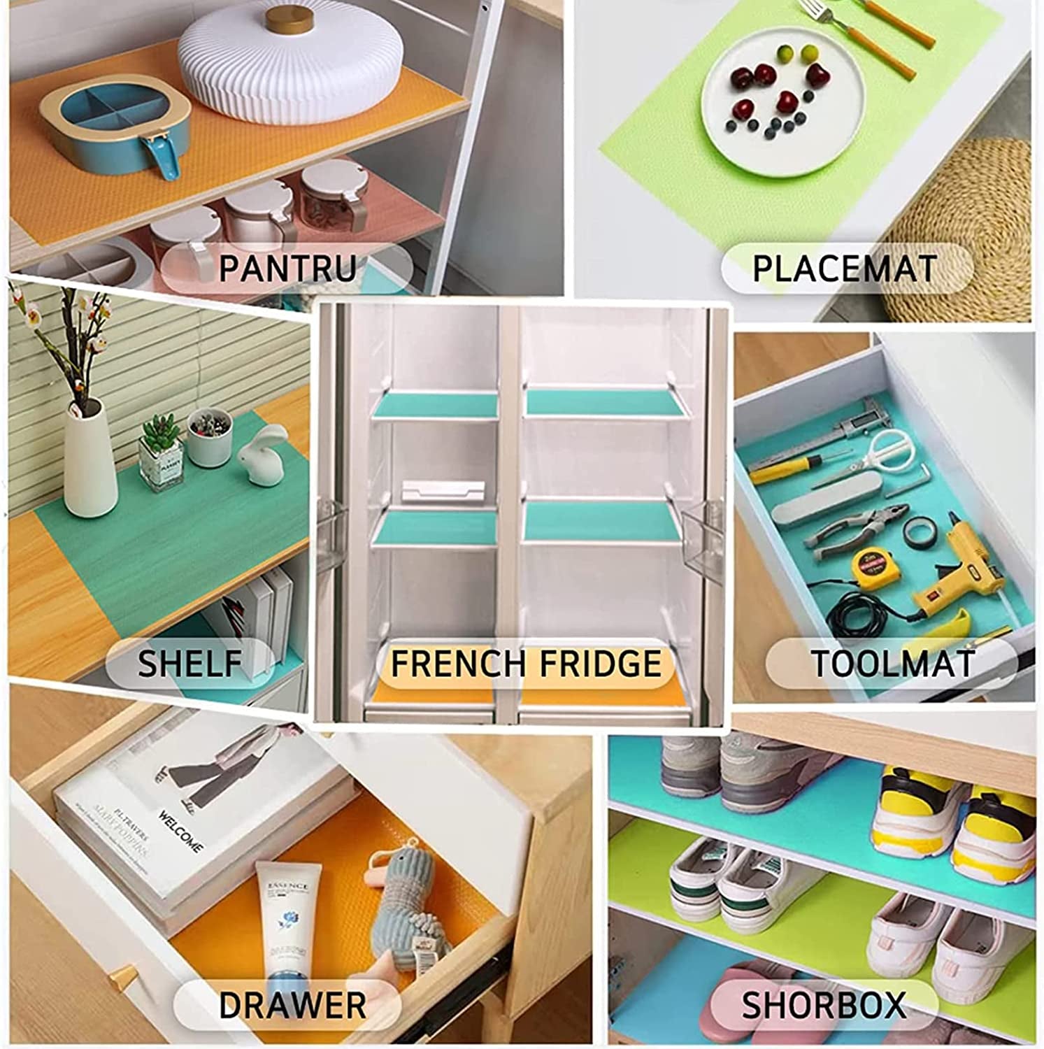 12 PCS Refrigerator Liners Mats Washable Mats Liner Waterproof Oilproof Fridge Liners for Shelves, Cover Pads for Freezer Glass Shelf Cupboard Cabinet Drawer 29CM*45CM (3 Color Mixed)