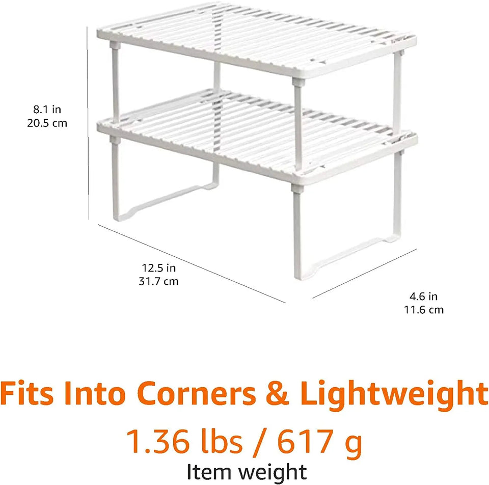Stackable Metal Kitchen Storage Shelves, Set of 2 - White