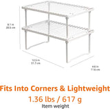 Stackable Metal Kitchen Storage Shelves, Set of 2 - White
