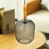 Battery Operated Hanging Lamp 21.5 Cm High Metal Mesh Lanterns with Warm Fairy Lights Bulb for Christmas Home Living Room Garden Patio Parties Events Tabletop Indoors Outdoors (Black)