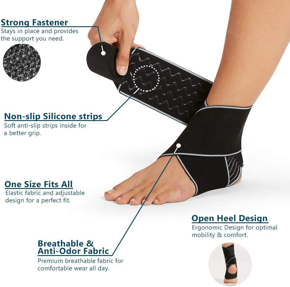 Ankle Brace for Men & Women - Adjustable Compression Ankle Support Wrap - Perfect Ankle Sleeve for Plantar Fasciitis, Achilles Tendon, Minor Sprains, Sports - Breathable, One Size Fits All