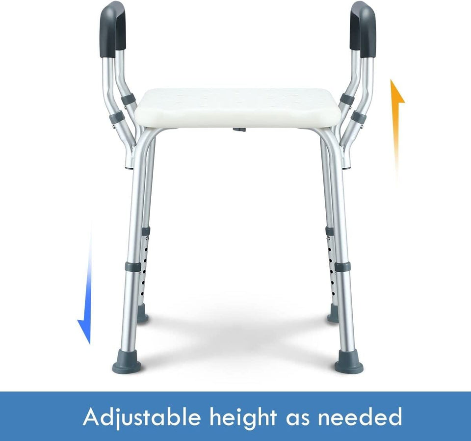 Shower Chair Adjustable Bath Stool Shower Bench Tub Seat with Padded Armrest for Elderly Disabled Bathroom