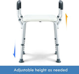 Shower Chair Adjustable Bath Stool Shower Bench Tub Seat with Padded Armrest for Elderly Disabled Bathroom