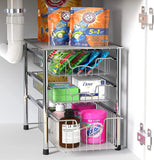 Simplehouseware Stackable 3 Tier Sliding Basket Organizer Drawer, Chrome